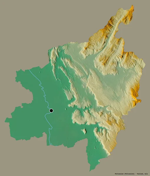 タイの県 ピサヌロークの形で その首都はしっかりとした色の背景に隔離されています 地形図 3Dレンダリング — ストック写真