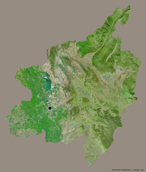 タイの県 ピサヌロークの形で その首都はしっかりとした色の背景に隔離されています 衛星画像 3Dレンダリング — ストック写真