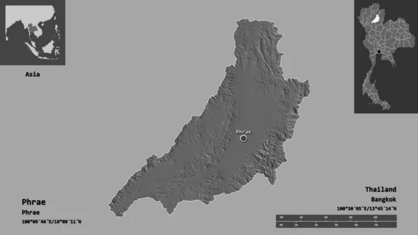 Forma Phrae Província Tailândia Sua Capital Escala Distância Previews Rótulos — Fotografia de Stock
