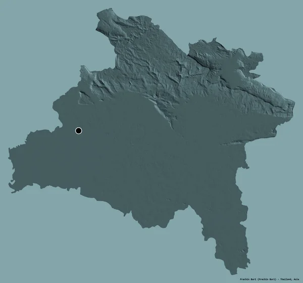 泰国Prachin Buri的形状 其首都以纯色背景隔离 彩色高程图 3D渲染 — 图库照片