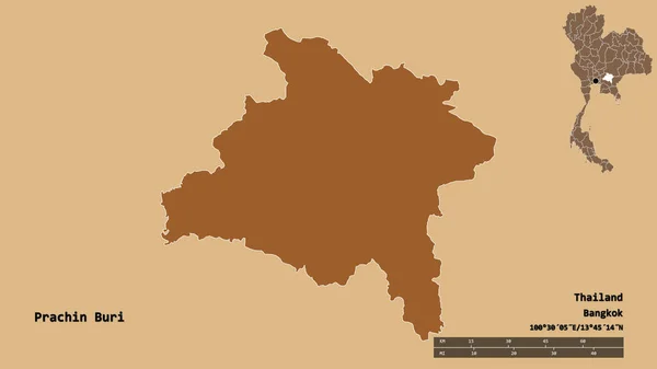 Forma Prachin Buri Provincia Tailandia Con Capital Aislada Sobre Fondo —  Fotos de Stock