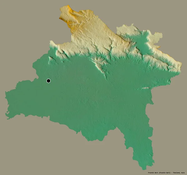 タイの省であるプラチン ブリの形で その首都はしっかりとした色の背景に隔離されています 地形図 3Dレンダリング — ストック写真