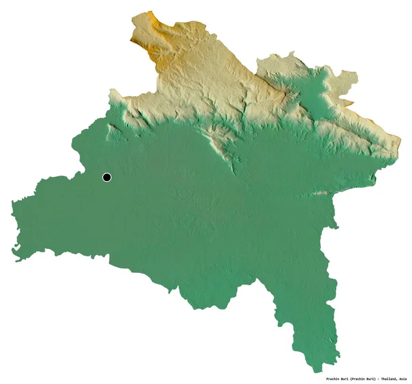 タイの省であるプラチン ブリの形で その首都は白い背景に隔離されています 地形図 3Dレンダリング — ストック写真