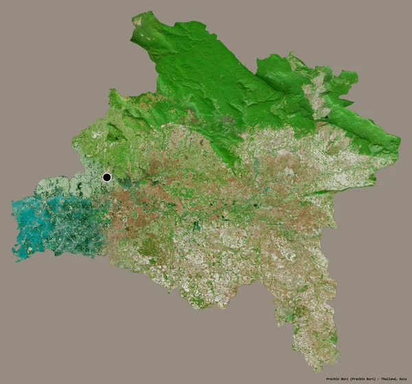泰国Prachin Buri的形状 其首都以纯色背景隔离 卫星图像 3D渲染 — 图库照片