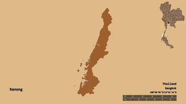 Forma Ranong Provincia Tailandia Con Capital Aislada Sobre Fondo Sólido —  Fotos de Stock