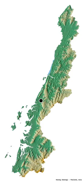 Alakja Ranong Tartomány Thaiföld Főváros Elszigetelt Fehér Háttérrel Topográfiai Domborzati — Stock Fotó