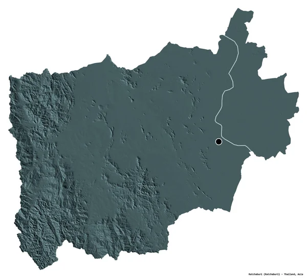 泰国拉查布里省的形状 其首都被白色背景隔离 彩色高程图 3D渲染 — 图库照片