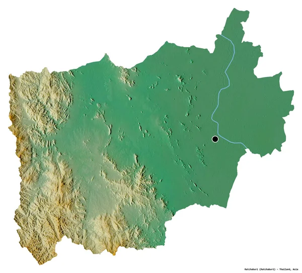 タイの州ラチャブリの形で その首都は白い背景に隔離されています 地形図 3Dレンダリング — ストック写真