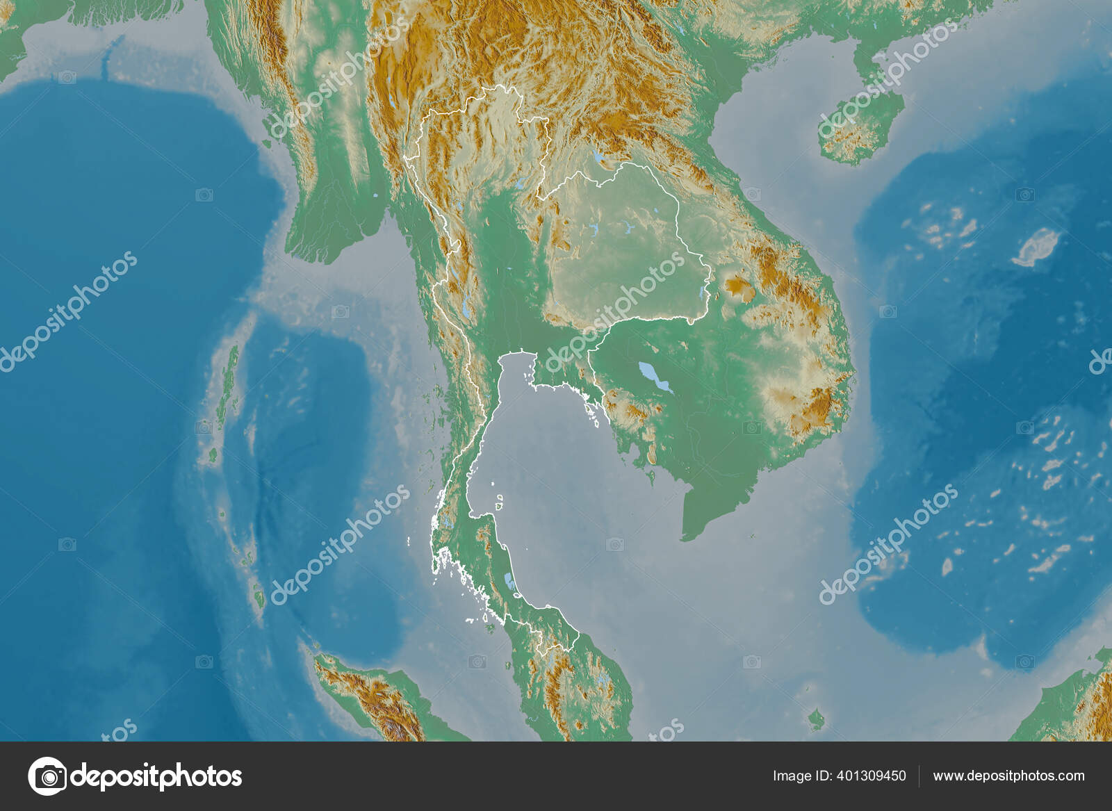 Erweiterte Flache Von Skizzierten Thailand Topographische Reliefkarte Rendering Stockfoto C Yarr65