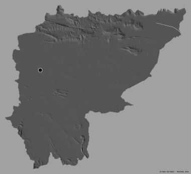 Tayland 'ın Sa Kaeo eyaleti, başkenti katı renk arkaplanı ile izole edilmiştir. Çift seviyeli yükseklik haritası. 3B görüntüleme