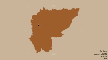 Tayland 'ın Sa Kaeo bölgesinde katı bir arka planda izole edilmiş bir sınır kutusu var. Etiketler. Desenli dokuların bileşimi. 3B görüntüleme