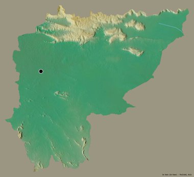Tayland 'ın Sa Kaeo eyaleti, başkenti katı renk arkaplanı ile izole edilmiştir. Topografik yardım haritası. 3B görüntüleme
