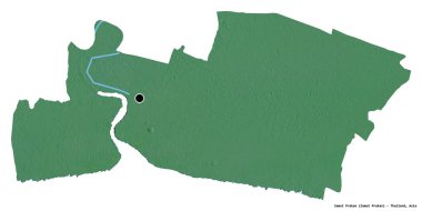 Tayland 'ın Samut Prakan eyaleti, başkenti beyaz arka planda izole edilmiştir. Topografik yardım haritası. 3B görüntüleme