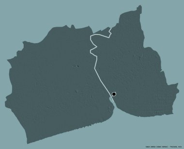Tayland 'ın Samut Sakhon eyaleti, başkenti katı renk arkaplanı ile izole edilmiştir. Renkli yükseklik haritası. 3B görüntüleme