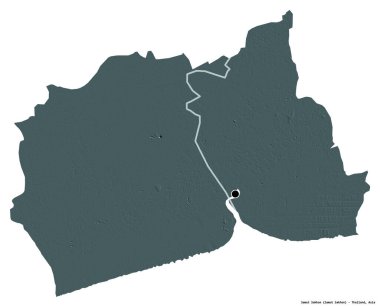 Samut Sakhon, Tayland eyaleti, başkenti beyaz arka planda izole edilmiş. Renkli yükseklik haritası. 3B görüntüleme