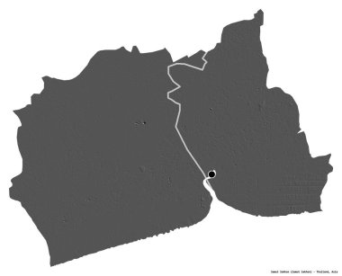 Samut Sakhon, Tayland eyaleti, başkenti beyaz arka planda izole edilmiş. Çift seviyeli yükseklik haritası. 3B görüntüleme