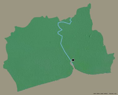Tayland 'ın Samut Sakhon eyaleti, başkenti katı renk arkaplanı ile izole edilmiştir. Topografik yardım haritası. 3B görüntüleme
