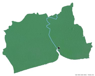 Samut Sakhon, Tayland eyaleti, başkenti beyaz arka planda izole edilmiş. Topografik yardım haritası. 3B görüntüleme