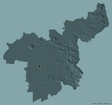 Tayland 'ın Saraburi eyaleti, başkenti katı renk arkaplanı ile izole edilmiştir. Renkli yükseklik haritası. 3B görüntüleme