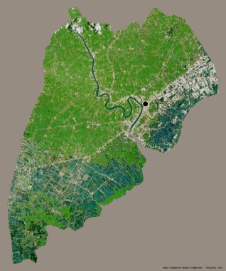 Samut Songkhram, Tayland eyaleti, başkenti katı renk arkaplanı ile izole edilmiştir. Uydu görüntüleri. 3B görüntüleme