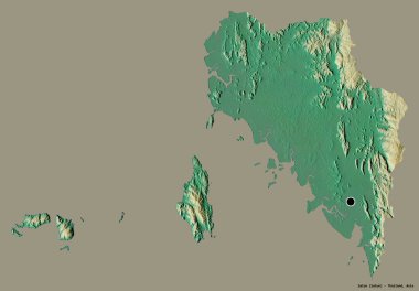 Tayland 'ın Satun eyaleti, başkenti katı renk arkaplanı ile izole edilmiştir. Topografik yardım haritası. 3B görüntüleme