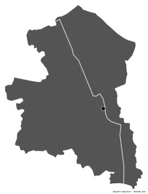 Tayland 'ın Sing Buri şehrinin başkenti beyaz arka planda izole edilmiştir. Çift seviyeli yükseklik haritası. 3B görüntüleme