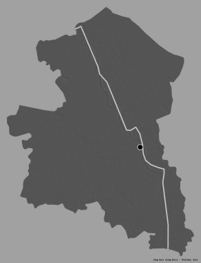 Tayland 'ın Sing Buri şehrinin başkenti, koyu renk arka planda izole edilmiştir. Çift seviyeli yükseklik haritası. 3B görüntüleme