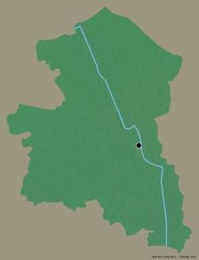 Tayland 'ın Sing Buri şehrinin başkenti, koyu renk arka planda izole edilmiştir. Topografik yardım haritası. 3B görüntüleme
