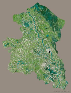 Tayland 'ın Sing Buri şehrinin başkenti, koyu renk arka planda izole edilmiştir. Uydu görüntüleri. 3B görüntüleme