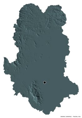 Tayland 'ın Sukhothai eyaleti, başkenti beyaz arka planda izole edilmiştir. Renkli yükseklik haritası. 3B görüntüleme