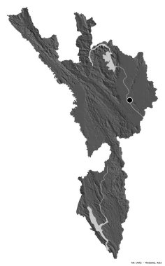 Tayland 'ın başkenti Tak' ın beyaz arka planda izole edilmiş hali. Çift seviyeli yükseklik haritası. 3B görüntüleme