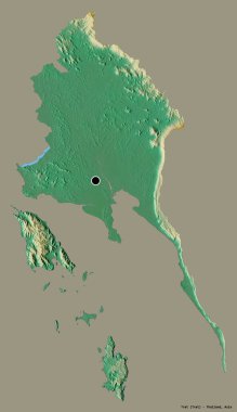 Tayland 'ın Trat eyaleti, başkenti katı renk arkaplanı ile izole edilmiştir. Topografik yardım haritası. 3B görüntüleme