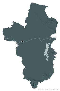 Tayland 'ın başkenti Ubon Ratchathani' nin beyaz arka planda izole edilmiş hali. Renkli yükseklik haritası. 3B görüntüleme