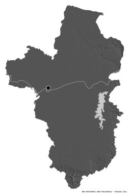 Tayland 'ın başkenti Ubon Ratchathani' nin beyaz arka planda izole edilmiş hali. Çift seviyeli yükseklik haritası. 3B görüntüleme