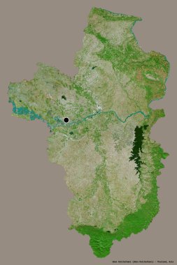 Tayland 'ın başkenti Ubon Ratchathani' nin katı renk arkaplanı ile izole edilmiş hali. Uydu görüntüleri. 3B görüntüleme