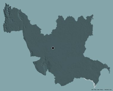 Tayland 'ın Udon Thani eyaleti, başkenti katı renk arkaplanı ile izole edilmiştir. Renkli yükseklik haritası. 3B görüntüleme