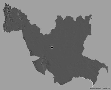Tayland 'ın Udon Thani eyaleti, başkenti katı renk arkaplanı ile izole edilmiştir. Çift seviyeli yükseklik haritası. 3B görüntüleme