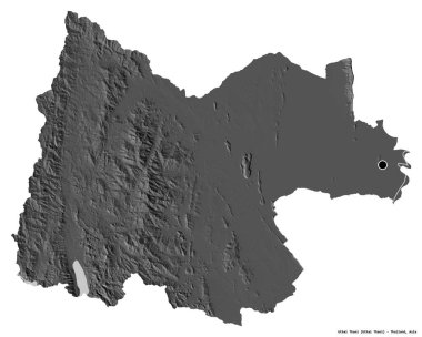 Tayland 'ın başkenti Uthai Thani' nin beyaz arka planda izole edilmiş hali. Çift seviyeli yükseklik haritası. 3B görüntüleme