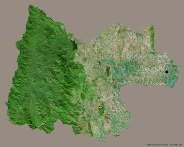 Tayland 'ın başkenti Uthai Thani' nin katı renk arkaplanı ile izole edilmiş hali. Uydu görüntüleri. 3B görüntüleme