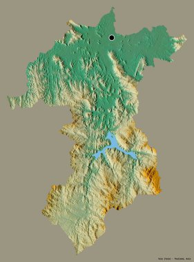Tayland 'ın Yala eyaleti, başkenti katı renk arkaplanı ile izole edilmiştir. Topografik yardım haritası. 3B görüntüleme