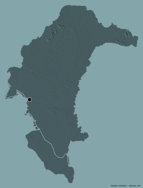 Tayland eyaleti Yasothon 'un katı renk arkaplanı ile izole edilmiş başkenti. Renkli yükseklik haritası. 3B görüntüleme