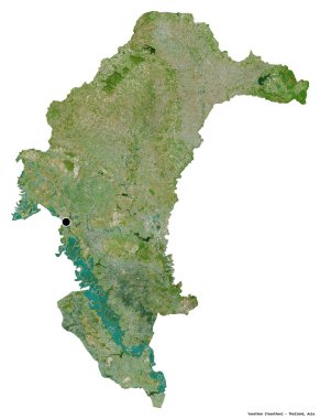 Yasothon, Tayland eyaleti, başkenti beyaz arka planda izole edilmiş. Uydu görüntüleri. 3B görüntüleme