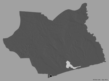 Togo Bölgesi 'nin başkenti katı bir renk arkaplanı üzerine izole edilmiş olan Denizcilik şekli. Çift seviyeli yükseklik haritası. 3B görüntüleme
