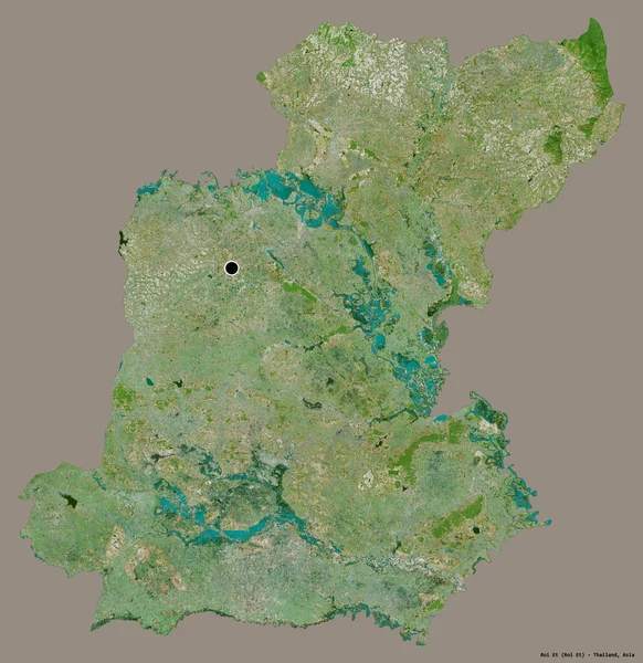 タイの省であるRoi Etの形状は その首都をしっかりとした色背景に隔離しています 衛星画像 3Dレンダリング — ストック写真