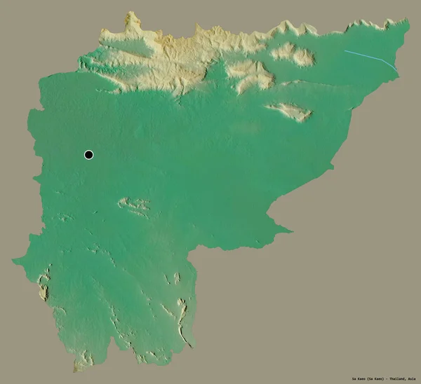 タイ王国のサカイオ州の形で その首都はしっかりとした色の背景に隔離されています 地形図 3Dレンダリング — ストック写真