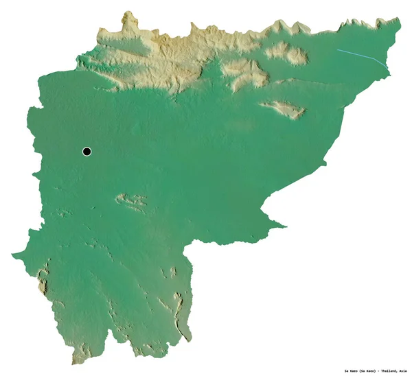 タイ王国のサカイオ州の形で その首都は白い背景に孤立しています 地形図 3Dレンダリング — ストック写真