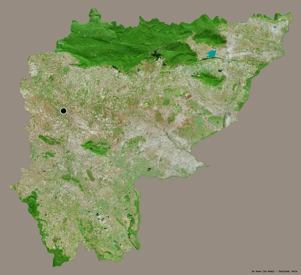 タイ王国のサカイオ州の形で その首都はしっかりとした色の背景に隔離されています 衛星画像 3Dレンダリング — ストック写真