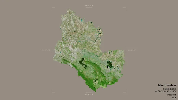タイの省であるサコン ナコーンの地域は 洗練された境界の箱の中にしっかりとした背景に隔離されています ラベル 衛星画像 3Dレンダリング — ストック写真
