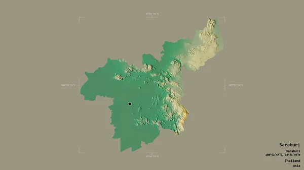 タイのサラブリ県の地域は 洗練された境界の箱の中にしっかりとした背景に隔離されています ラベル 地形図 3Dレンダリング — ストック写真