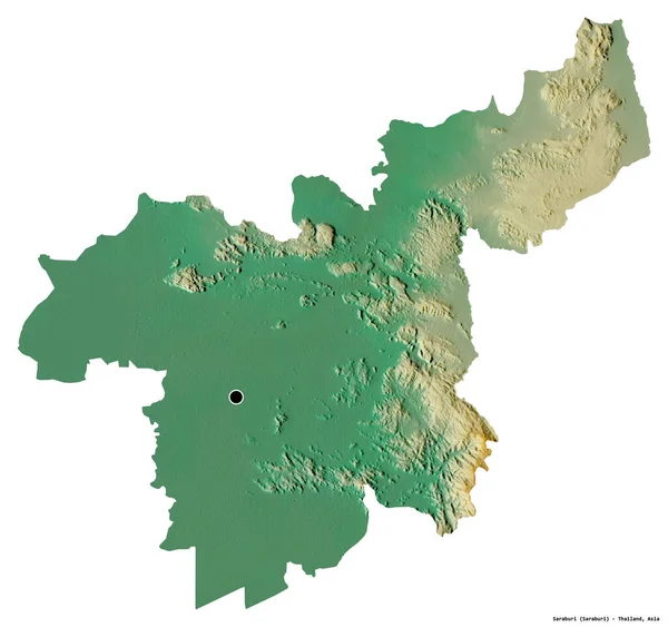 Kształt Saraburi Prowincja Tajlandii Stolicą Odizolowaną Białym Tle Mapa Pomocy — Zdjęcie stockowe